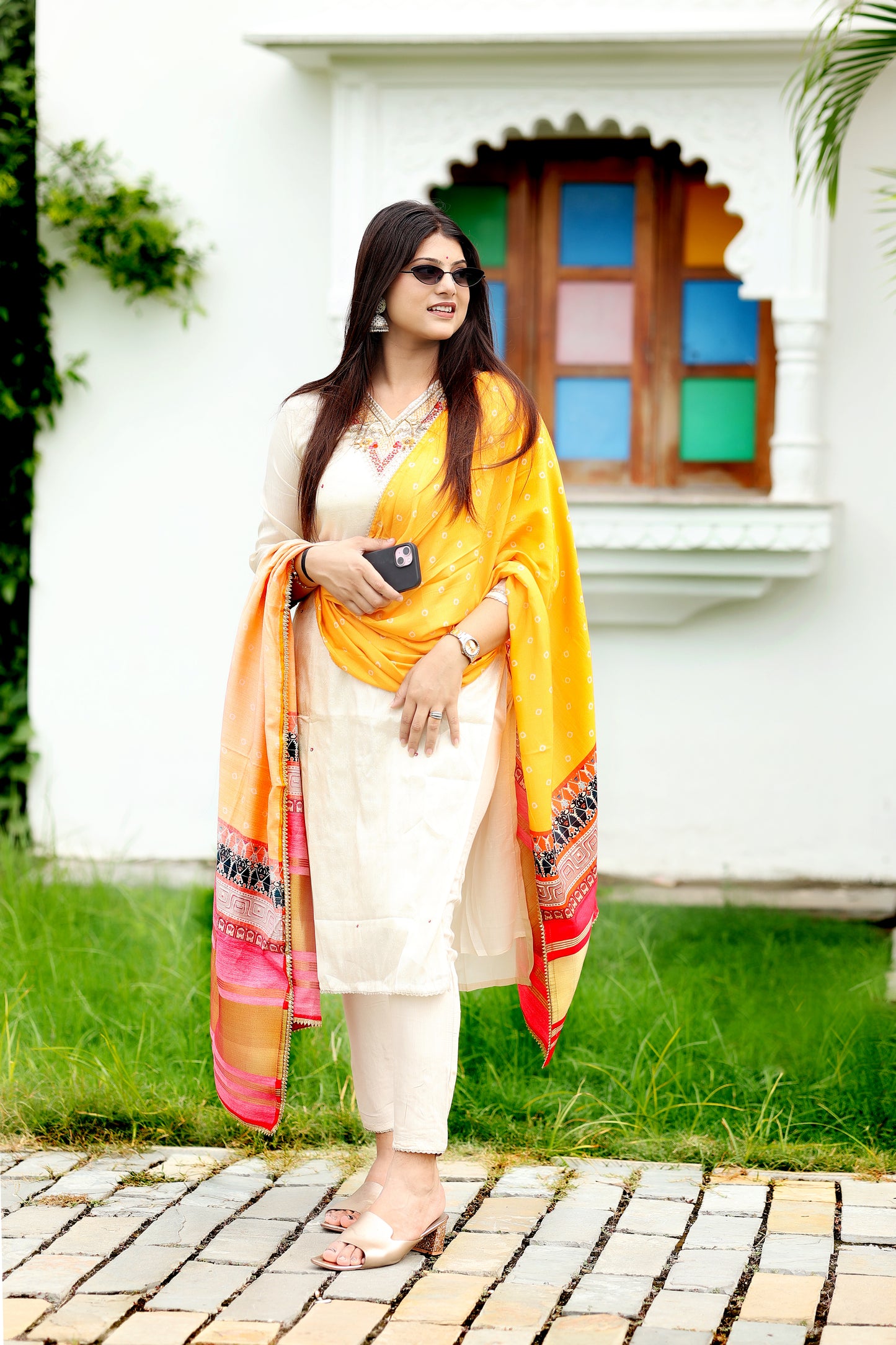 Cream Embellished Zarkari Salwar Suit Set