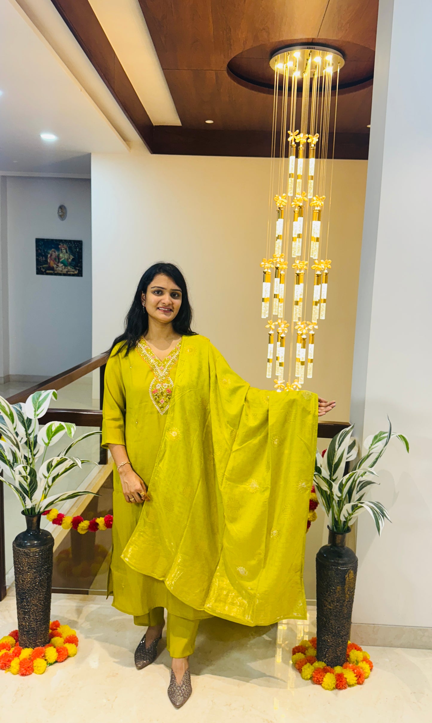Lime Radiance Mul Chanderi Salwar Suit