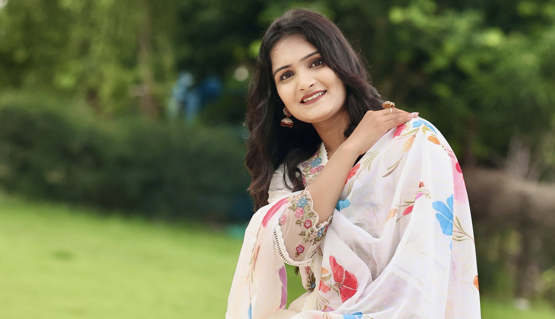 White Pastel Meadow Salwar Suit -The Charm of Florals Wear