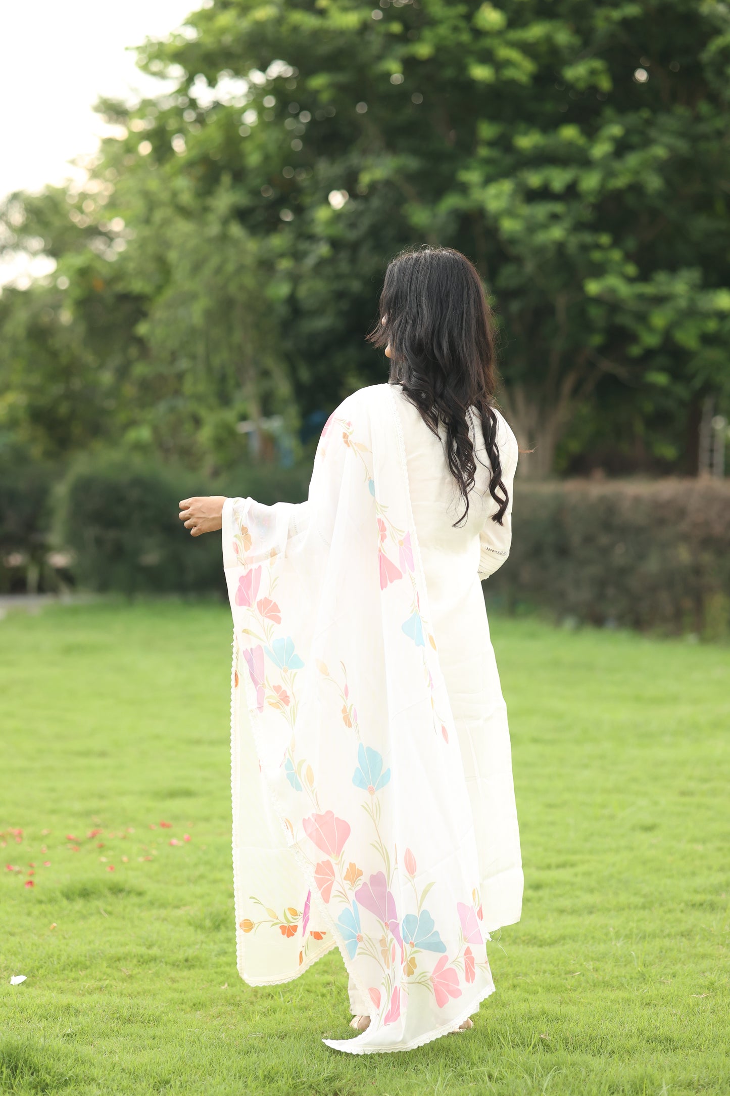 White Pastel Meadow Salwar Suit Set