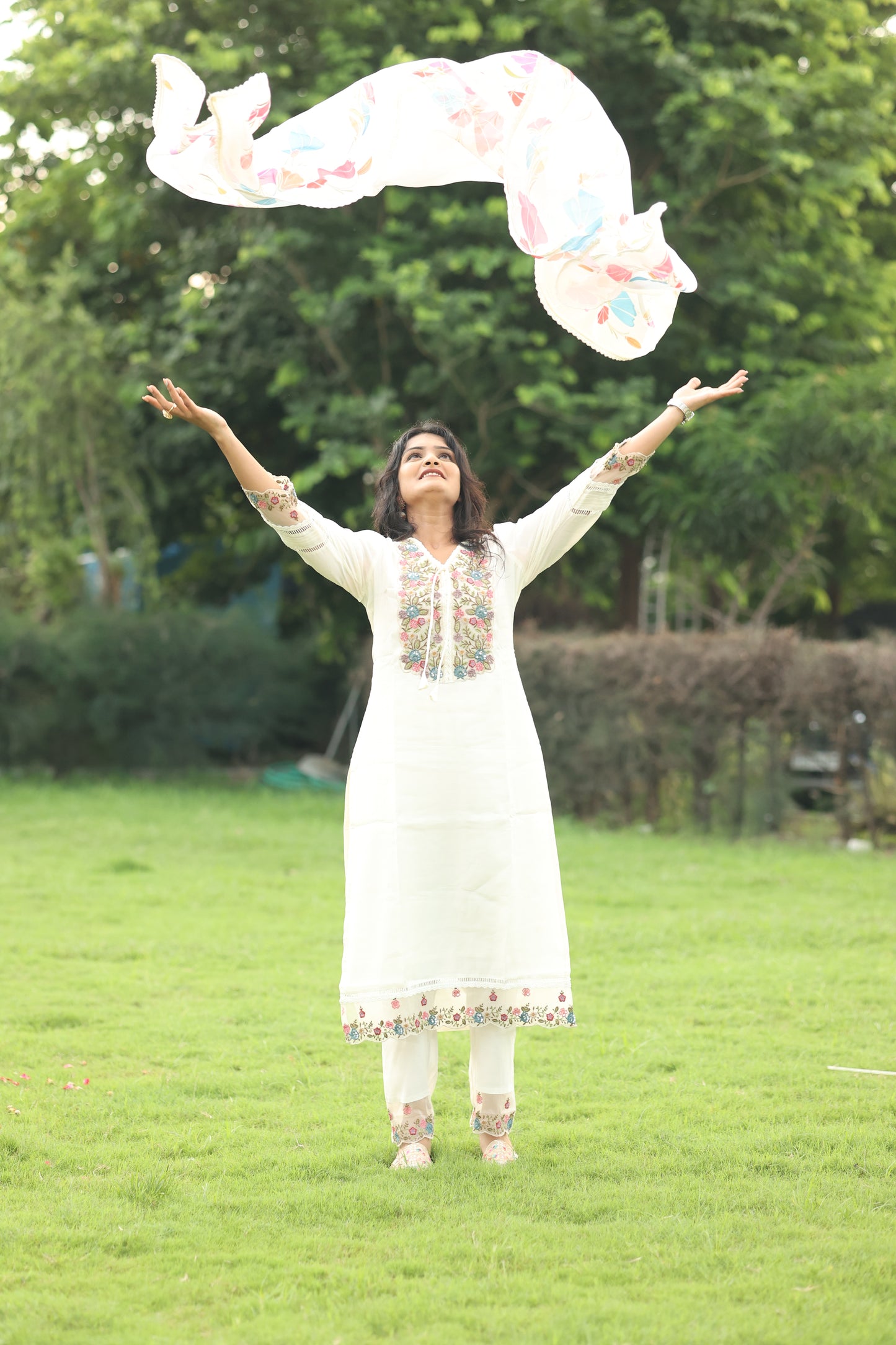 White Pastel Meadow Salwar Suit Set
