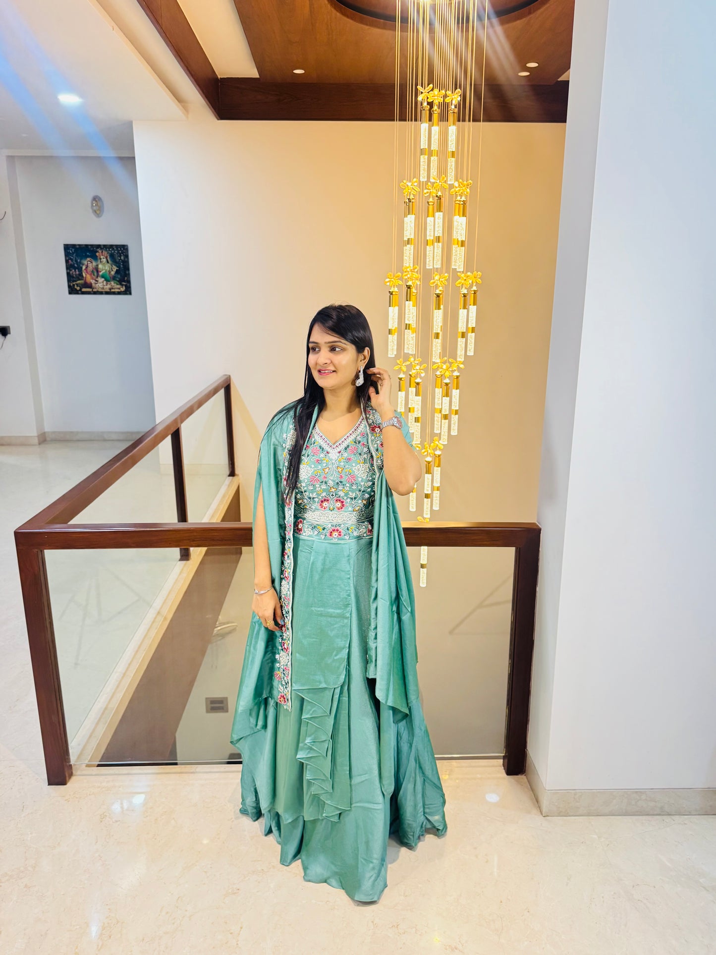 Mint Cape Indo Western Set