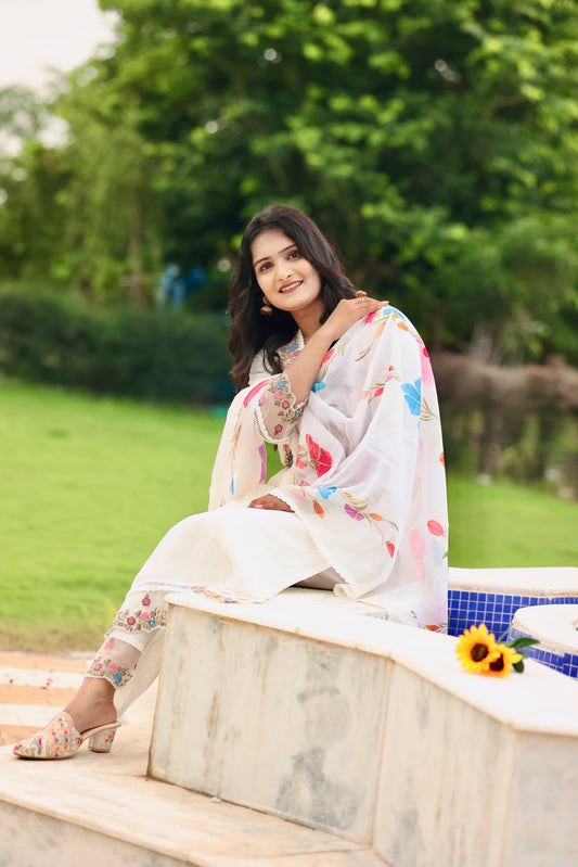 White Pastel Meadow Salwar Suit Set