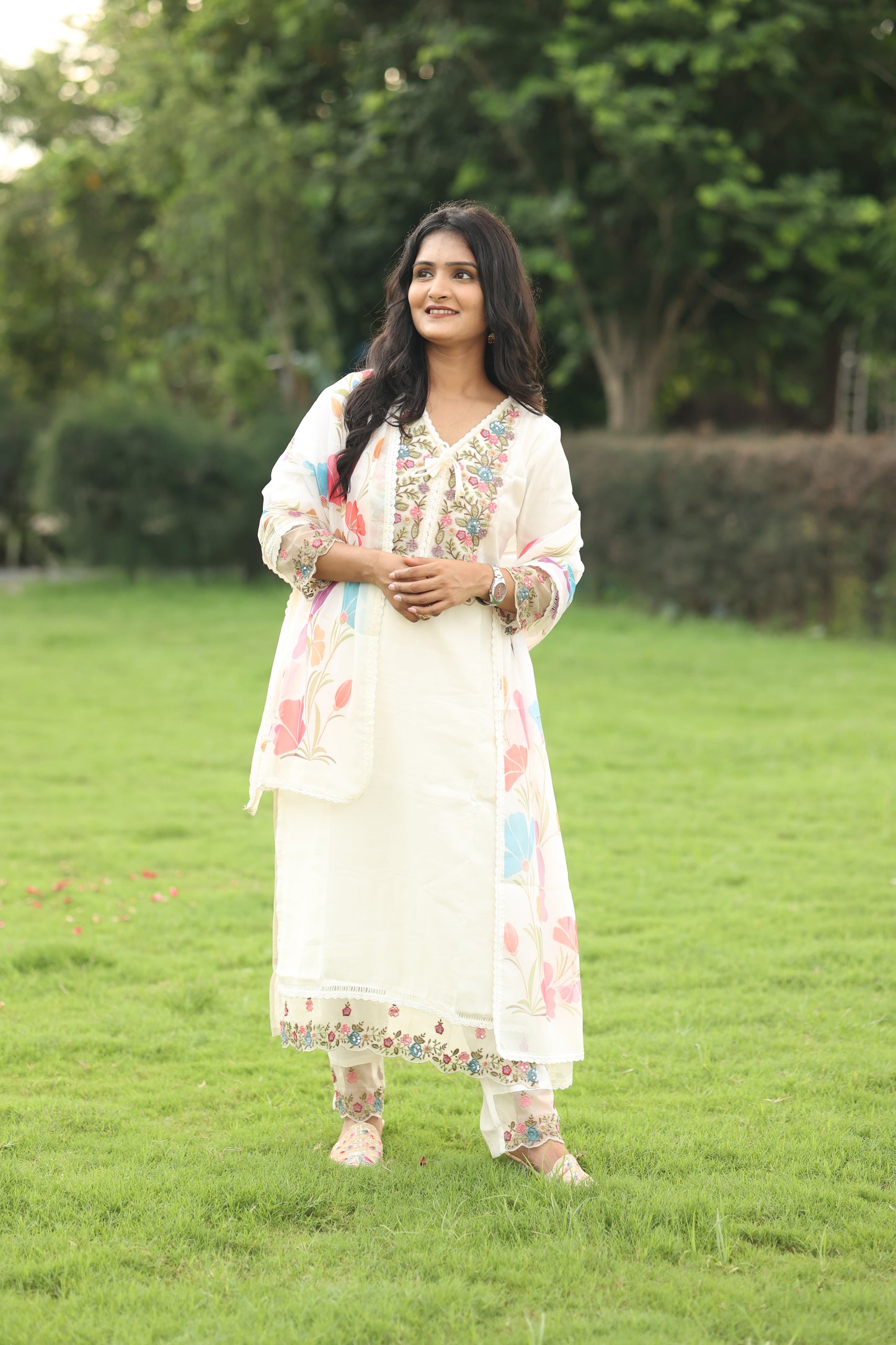 White Pastel Meadow Salwar Suit Set