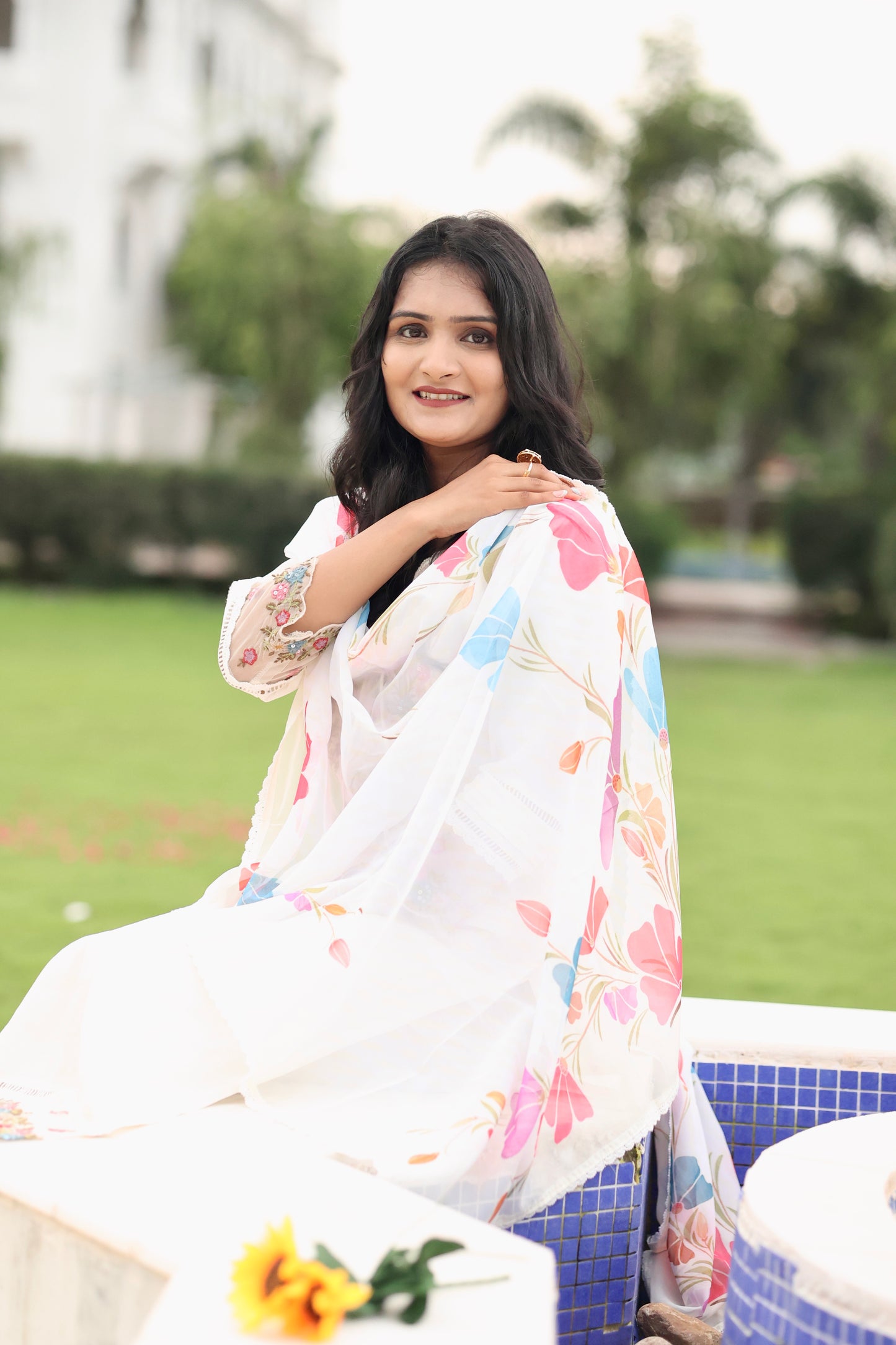 White Pastel Meadow Salwar Suit Set