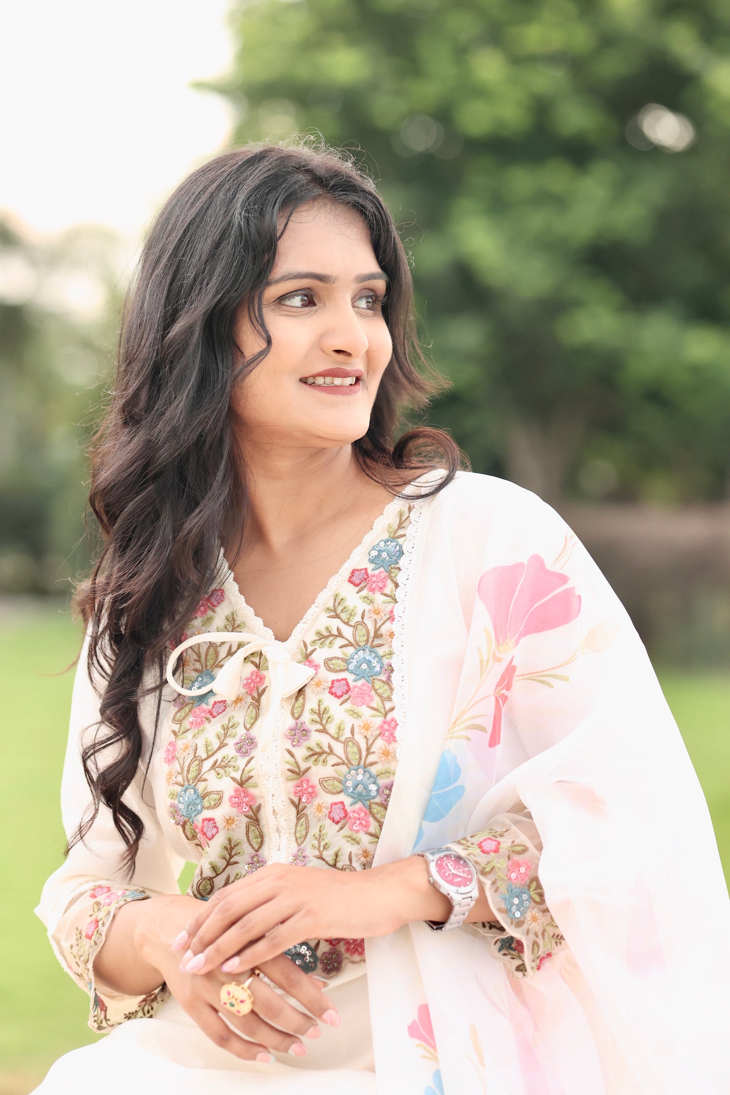 White Pastel Meadow Salwar Suit Set