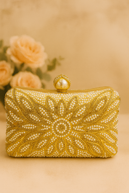 Golden Bloom Pearl Clutch