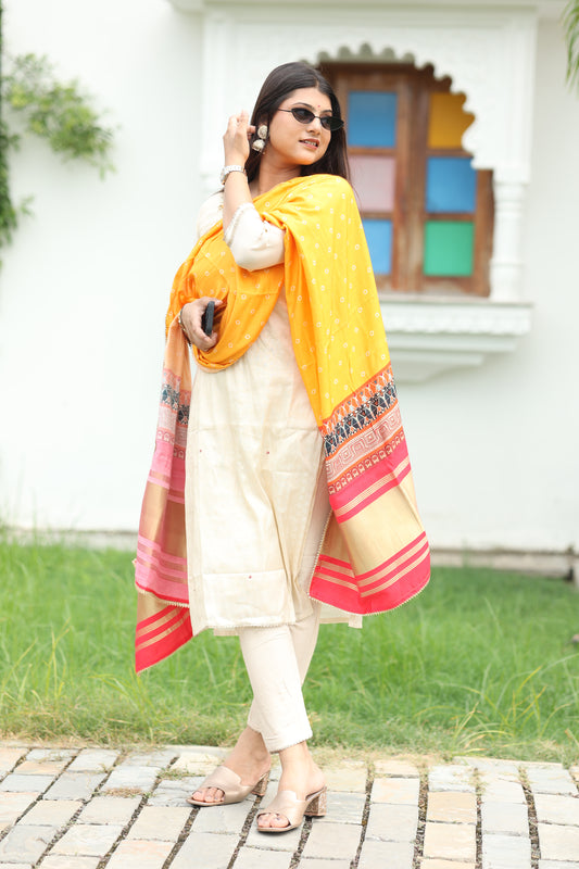 Cream Embellished Zarkari Salwar Suit Set