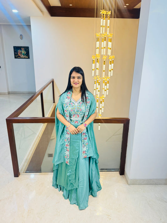 Mint Cape Indo Western Set