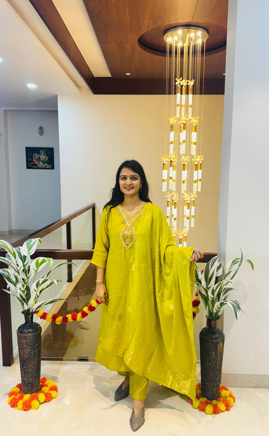 Lime Radiance Mul Chanderi Salwar Suit