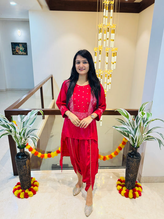 Pink Crepe Dhoti Pant Set