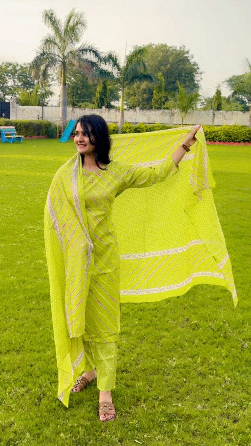 Green Lehriya Salwar Suit