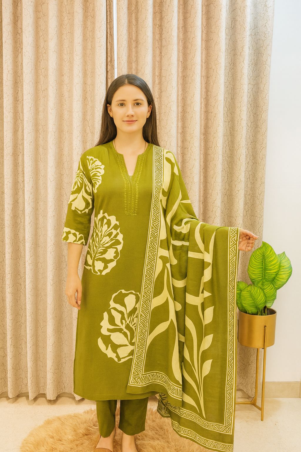Green Floral Print Salwar Suit